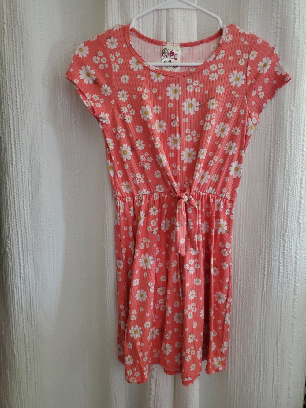 Coral Daisy Tie-Waist Girls' Dress